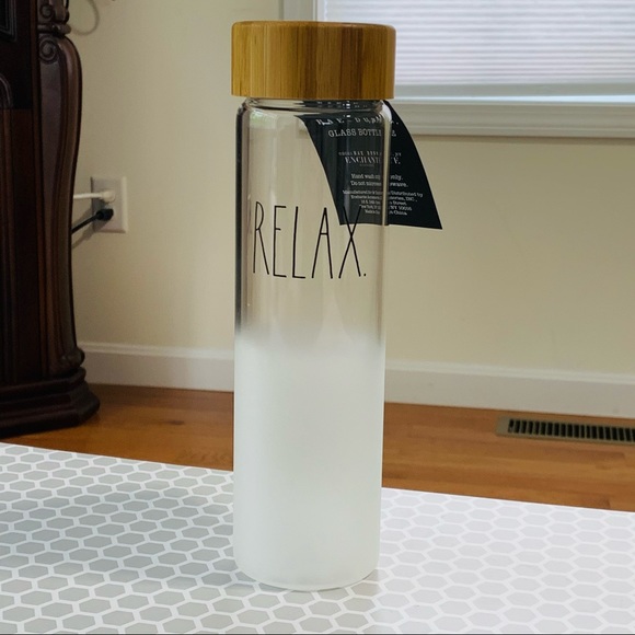 Rae Dunn RELAX glass water bottle